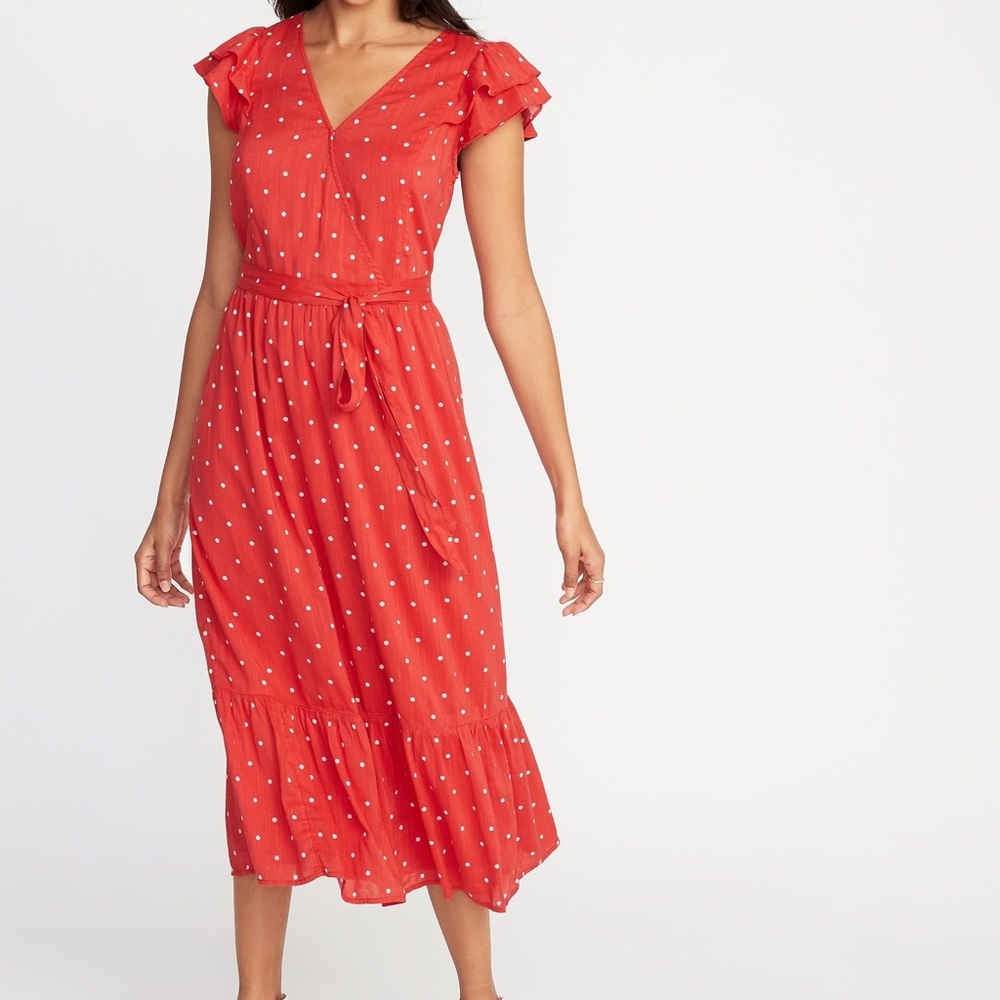 Old Navy Waist-Defined Wrap-Front Midi Dress